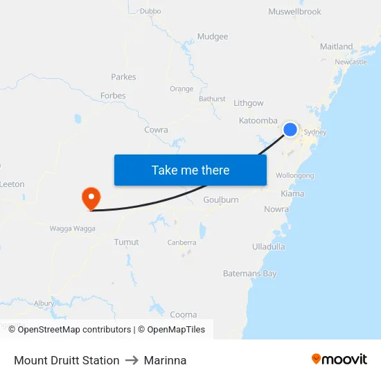 Mount Druitt Station to Marinna map