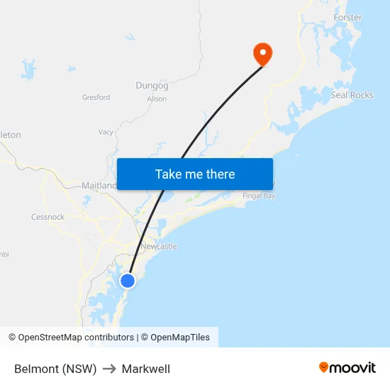 Belmont (NSW) to Markwell map