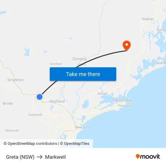 Greta (NSW) to Markwell map
