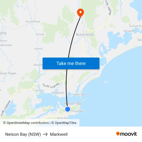 Nelson Bay (NSW) to Markwell map