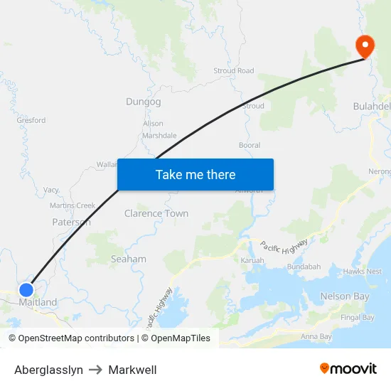 Aberglasslyn to Markwell map