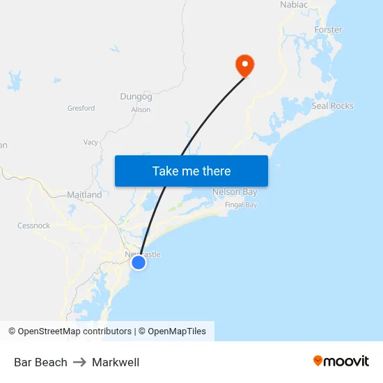 Bar Beach to Markwell map