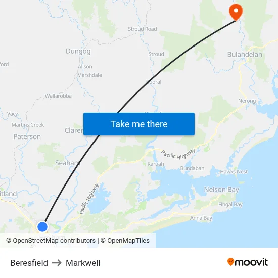 Beresfield to Markwell map
