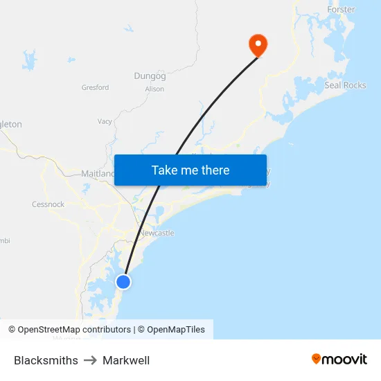 Blacksmiths to Markwell map