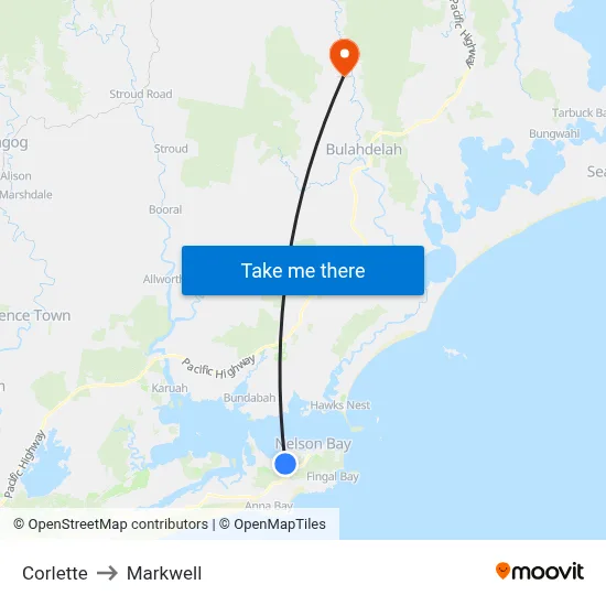 Corlette to Markwell map