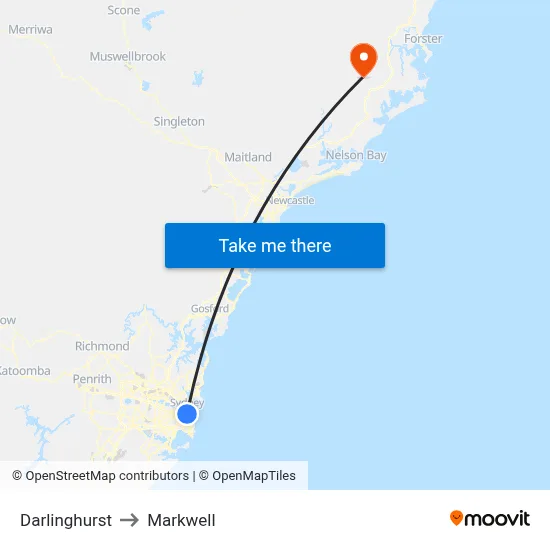 Darlinghurst to Markwell map