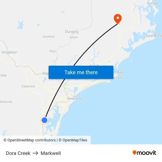 Dora Creek to Markwell map