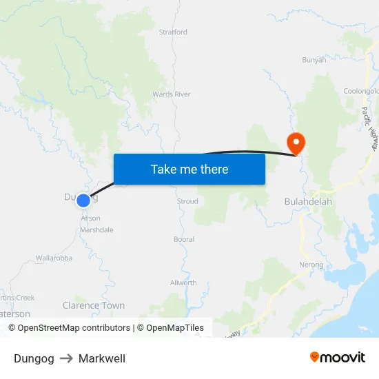 Dungog to Markwell map