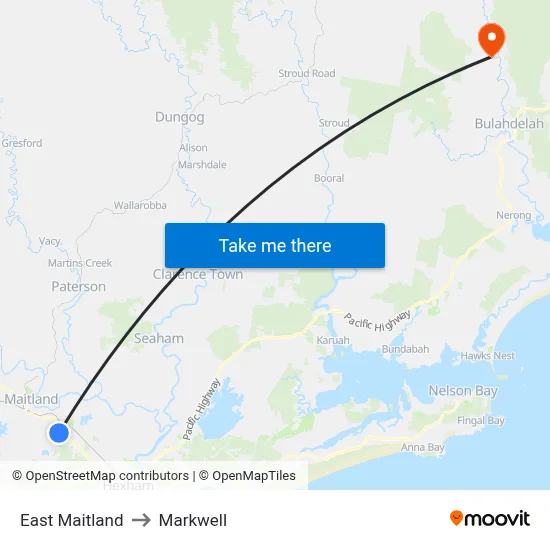 East Maitland to Markwell map