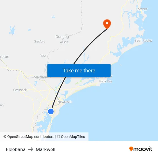 Eleebana to Markwell map