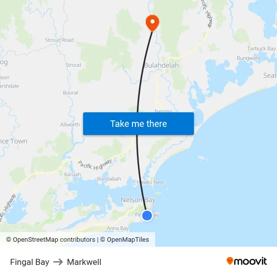 Fingal Bay to Markwell map