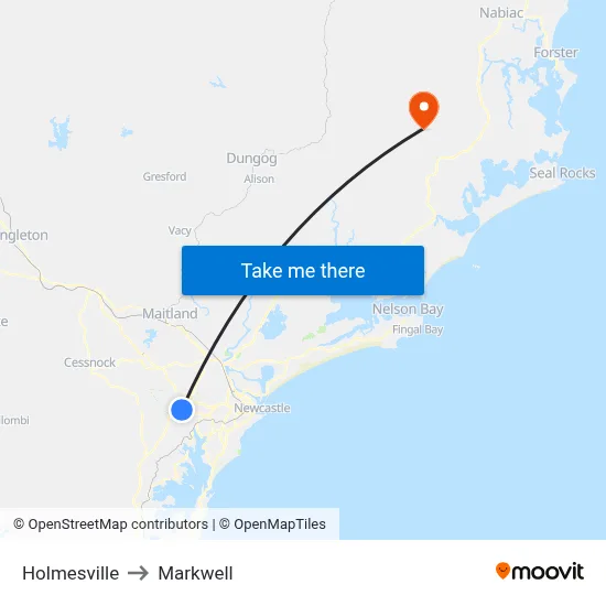 Holmesville to Markwell map