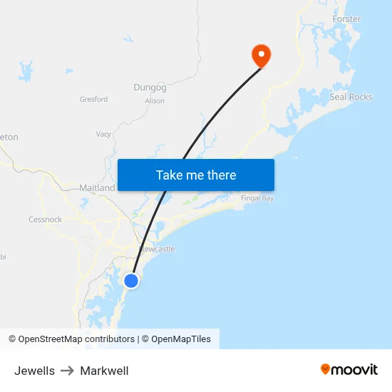 Jewells to Markwell map