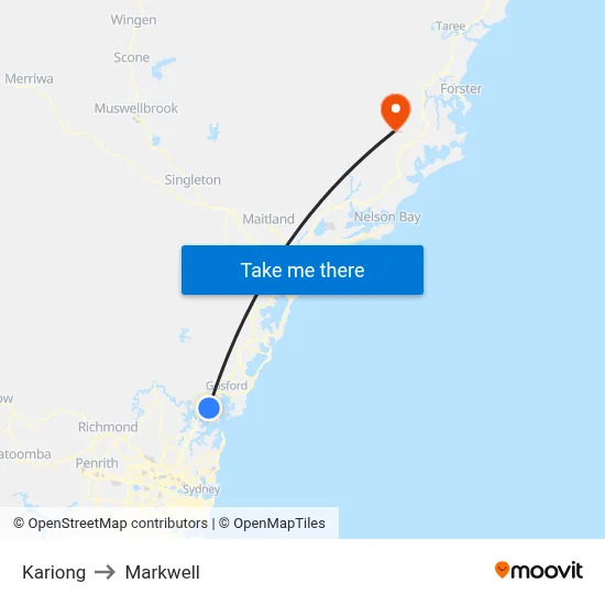 Kariong to Markwell map