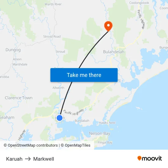 Karuah to Markwell map
