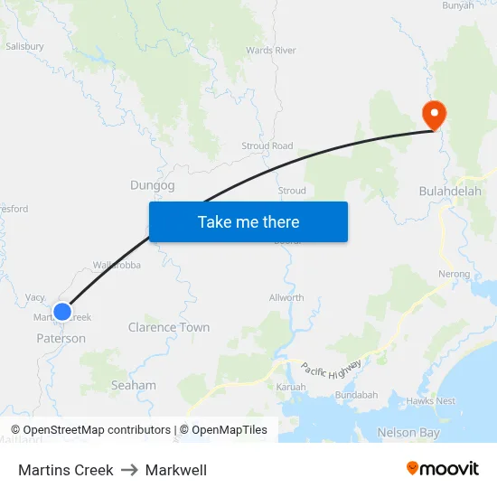 Martins Creek to Markwell map