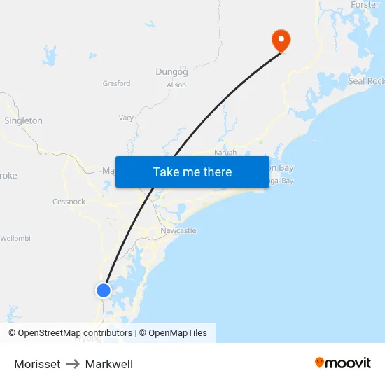 Morisset to Markwell map