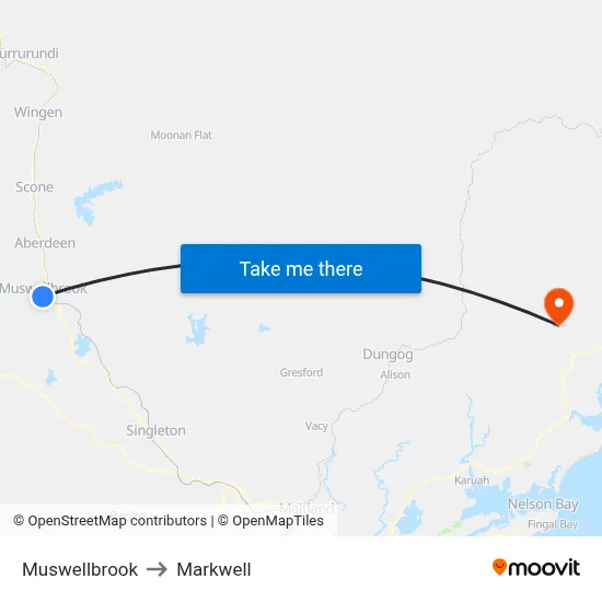 Muswellbrook to Markwell map