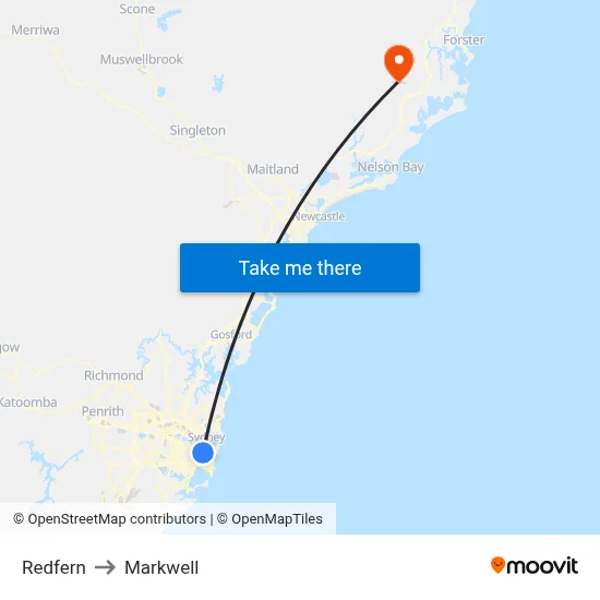 Redfern to Markwell map