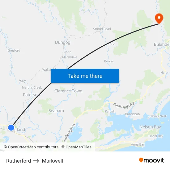 Rutherford to Markwell map