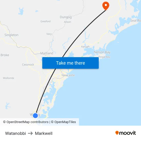 Watanobbi to Markwell map