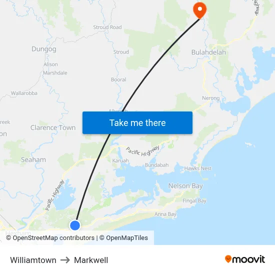 Williamtown to Markwell map