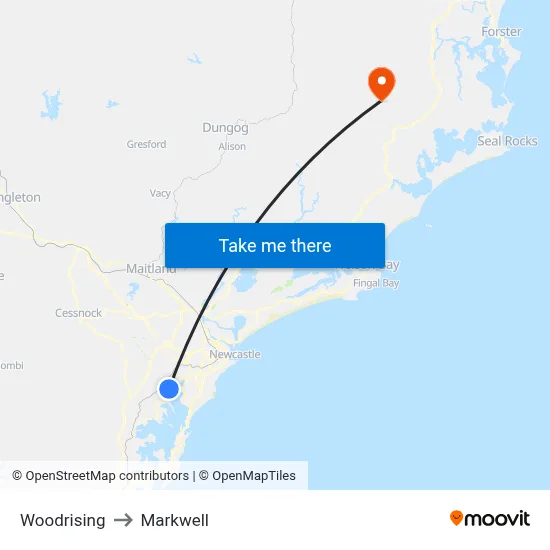 Woodrising to Markwell map