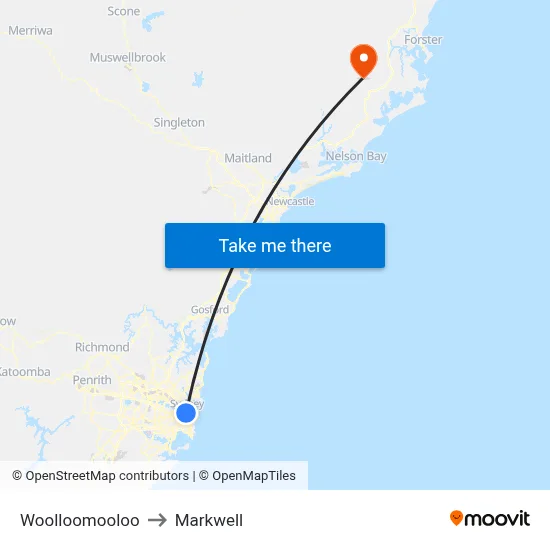 Woolloomooloo to Markwell map