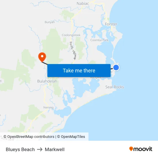 Blueys Beach to Markwell map