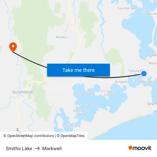 Smiths Lake to Markwell map