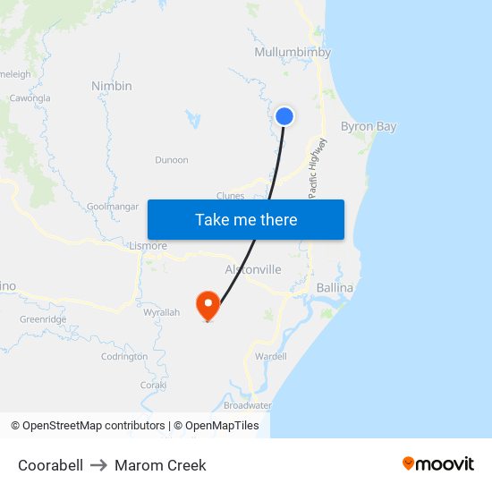 Coorabell to Marom Creek map