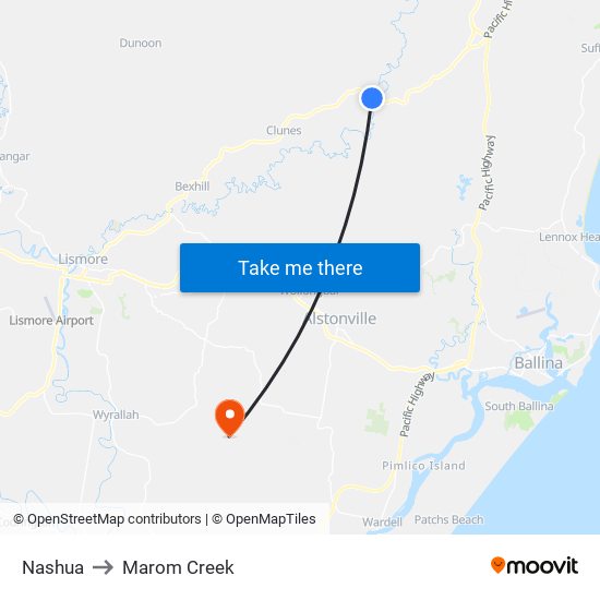 Nashua to Marom Creek map