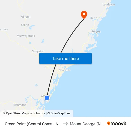 Green Point (Central Coast - NSW) to Mount George (NSW) map