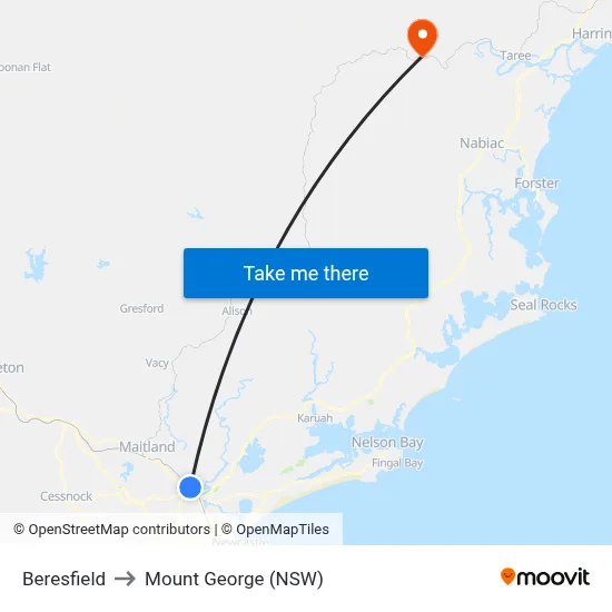 Beresfield to Mount George (NSW) map