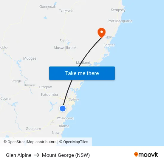 Glen Alpine to Mount George (NSW) map