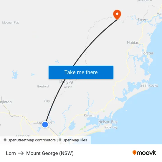 Lorn to Mount George (NSW) map