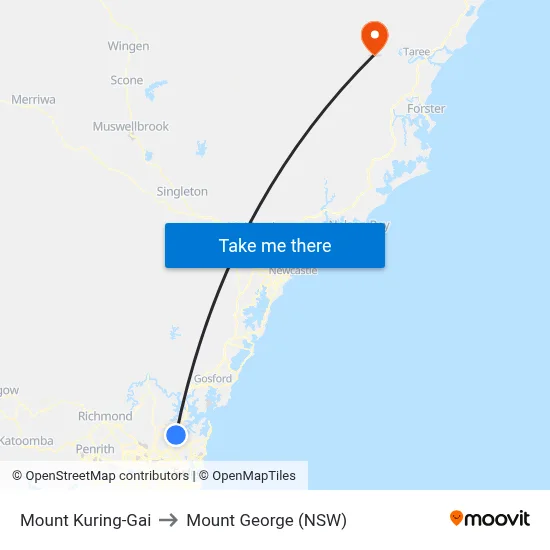 Mount Kuring-Gai to Mount George (NSW) map
