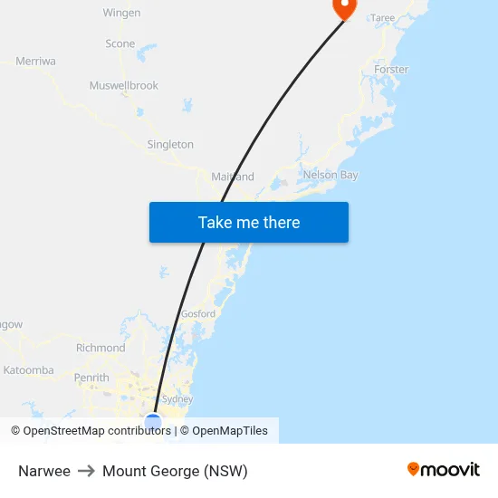 Narwee to Mount George (NSW) map