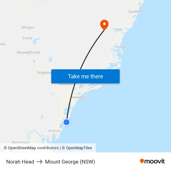 Norah Head to Mount George (NSW) map