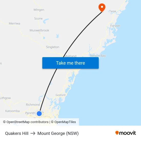 Quakers Hill to Mount George (NSW) map
