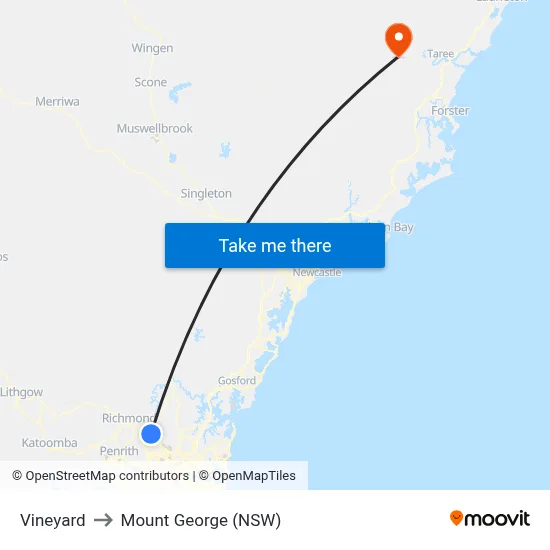 Vineyard to Mount George (NSW) map
