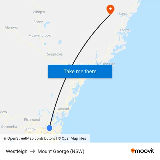 Westleigh to Mount George (NSW) map