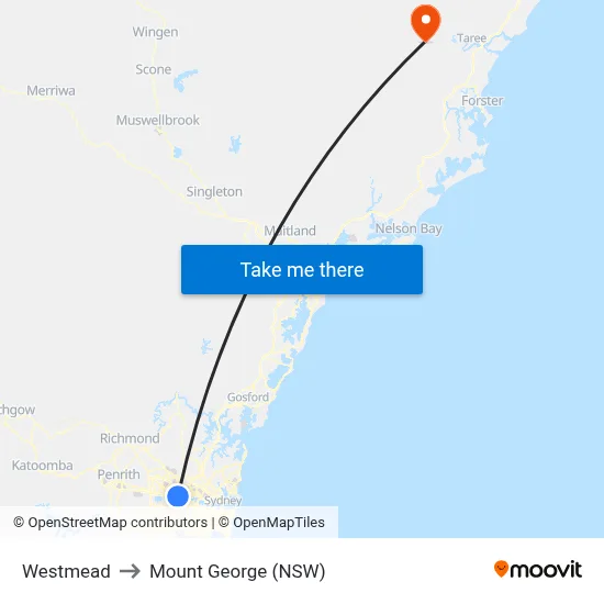 Westmead to Mount George (NSW) map
