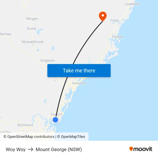 Woy Woy to Mount George (NSW) map