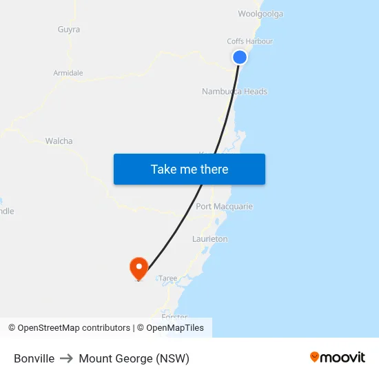 Bonville to Mount George (NSW) map