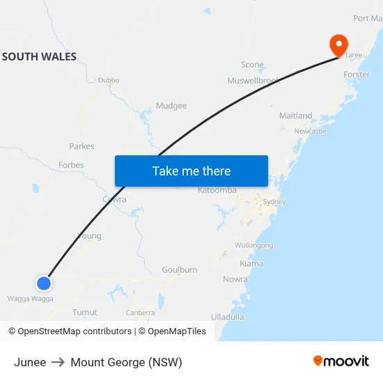 Junee to Mount George (NSW) map