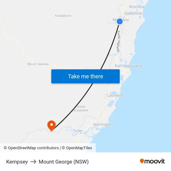 Kempsey to Mount George (NSW) map
