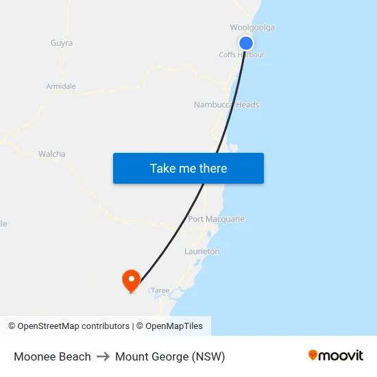 Moonee Beach to Mount George (NSW) map