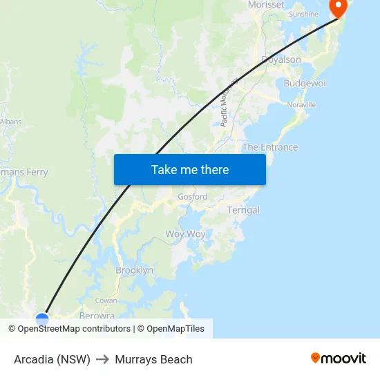 Arcadia (NSW) to Murrays Beach map