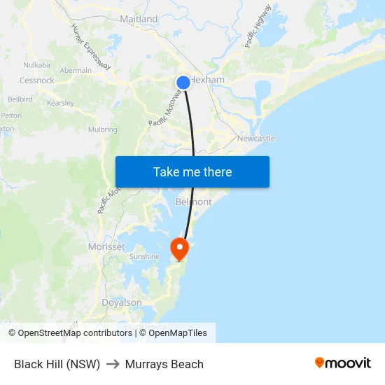 Black Hill (NSW) to Murrays Beach map